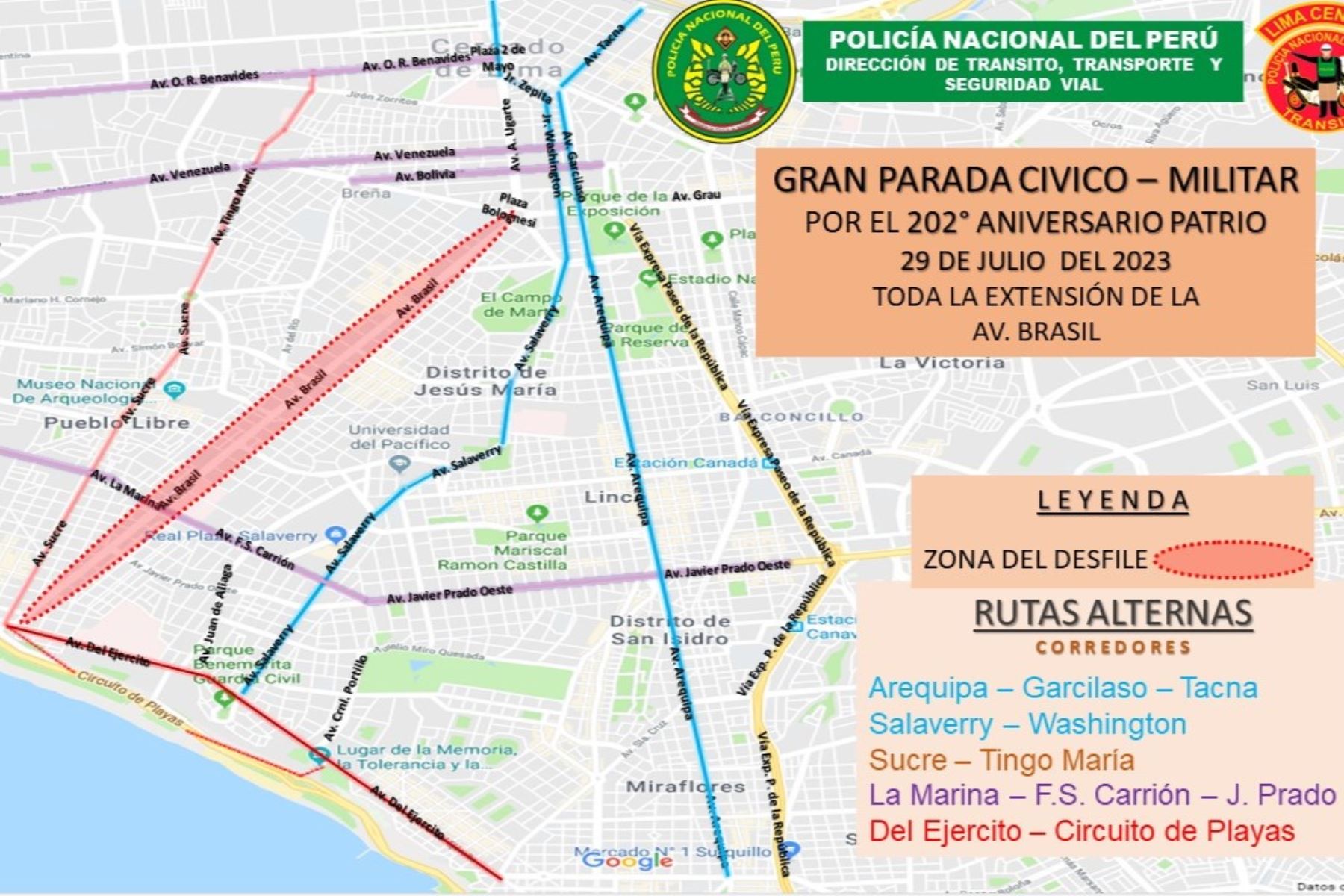 Gran Parada y Desfile Cívico Militar en av. Brasil conoce aquí el plan